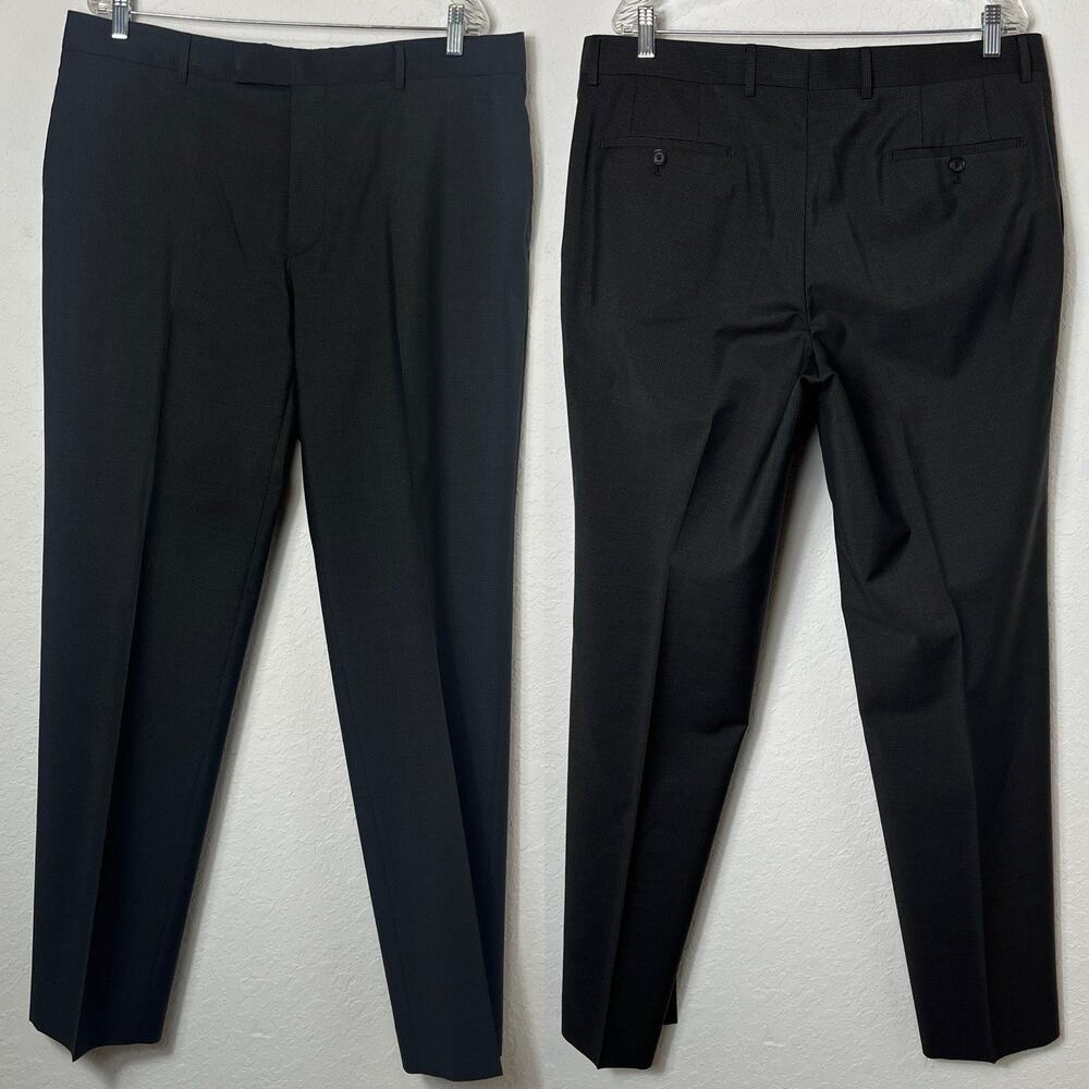 Boss Hugo Boss Flat Front Dress Pants Size 38R, micro plaid, 100% Virgin wool